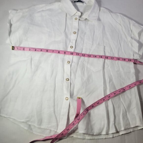 Zara Womens White Linen Button-Up Short Sleeve Shirt Size L - Picture 6 of 6